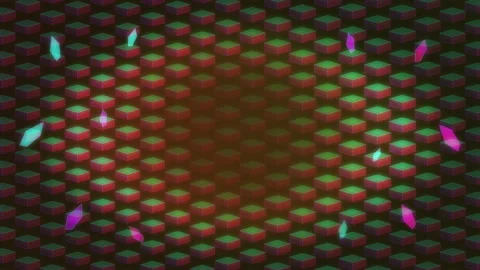 Pixel art animation loop, isometric grid, retro video game background, neon Stock Footage 346739381