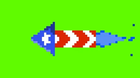 Pixel art animation rocket firecrackers for independence day on green screen Stock Footage 238968132
