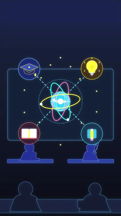 Pixel art animation showing science education and digital classroom Stock Footage 346542432