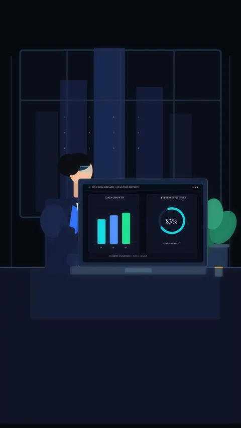 Pixel art animation trader working late in dark office dashboard charts Stock Footage 346550600