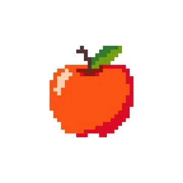 Pixel Art Apple Cute 8-Bit Red Fruit Illustration for Game, Food or School Illustrazione stock