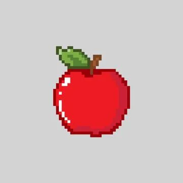 Pixel Art Apple with Leaf Vector Illustration Cartoon Design Stock Illustration