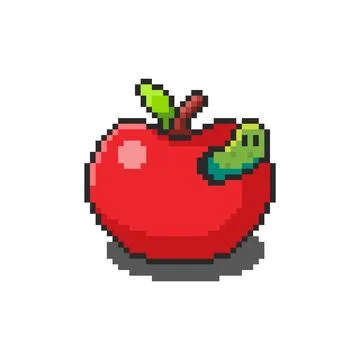 Pixel art Apple with Worm game asset design Stock Illustration