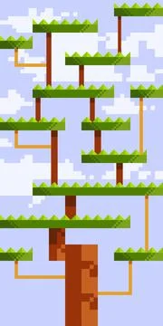 Pixel art arcade game scene with one big tree. Vector Illustrazione stock