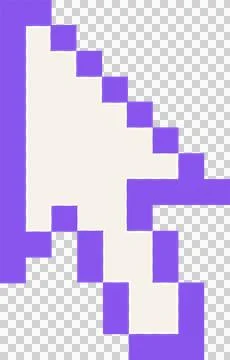 Pixel-art arrow cursor is being displayed on transparent canvas, with purple Illustrazione stock