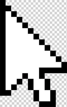 Pixel-art arrow cursor is floating on transparent background, showing stepped Illustrazione stock