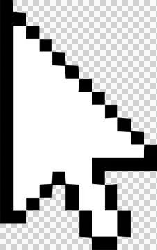 Pixel art arrow cursor icon is pointing diagonally with stair-step edges, Illustrazione stock