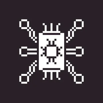 Pixel art artificial intelligence icon Illustrazione stock