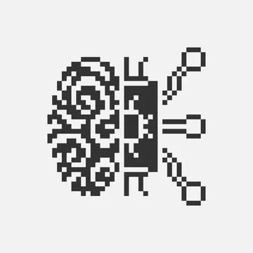 Pixel art artificial intelligence icon Stock Illustration