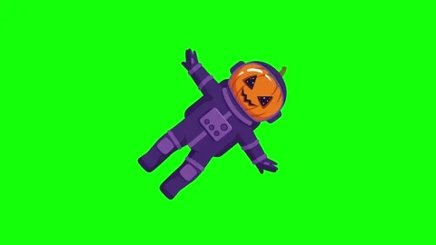 Pixel Art Astronaut with Pumpkin Head on Green Screen Stock Footage 331049992