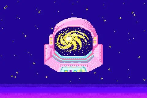 Pixel art astronaut. Reflection in Space suit. Spaceman 8 bit objects. Space art 스톡 일러스트