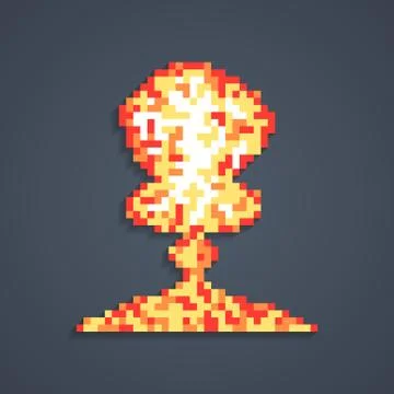 Pixel art atomic explosion with shadow Stock Illustration