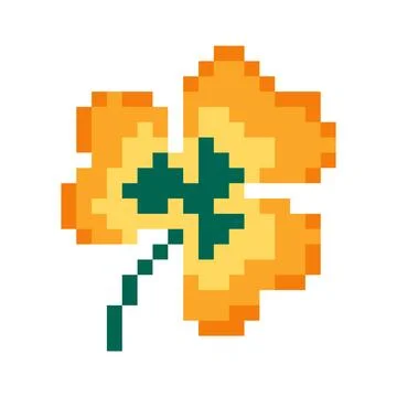 Pixel art autumn clover leaf illustration in warm yellow and orange tones w.. Stock Illustration