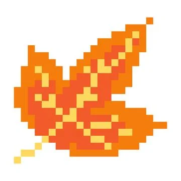 Pixel art autumn maple leaf in bright orange and golden yellow tones Stock Illustration