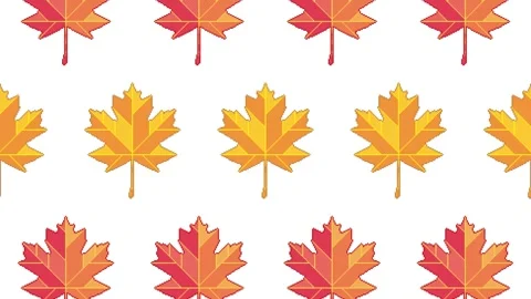 Pixel Art Autumn Maple Leaves Pattern Scrolling Seamless Loop Animation Stock Footage 310539574