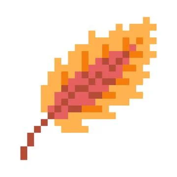 Pixel art autumn oak leaf in warm orange and golden yellow tones Stock Illustration
