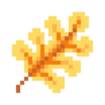 Pixel art autumn oak leaf in warm orange and golden yellow tones Stock Illustration