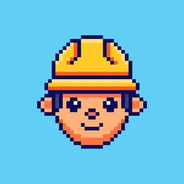 Pixel art avatar construction worker game asset design Stock Illustration
