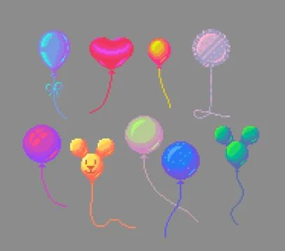 Pixel art balloons set. Stock Illustration