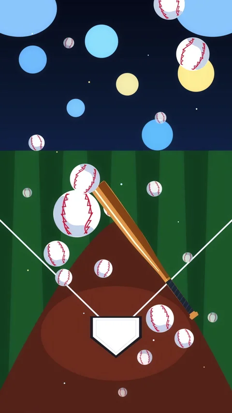 Pixel art baseball game animation loop with falling balls and bat Stock Footage 346633089