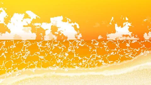 Pixel Art Beach Background with Orange Sunset in Retro Game Style Stock Illustration