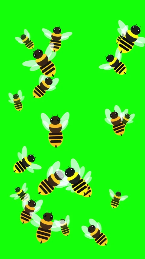 Pixel art bees flying loop animation on green screen background Vídeo Stock 346650316