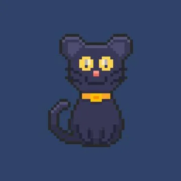 Pixel art Black Cat game asset design Ilustração Stock
