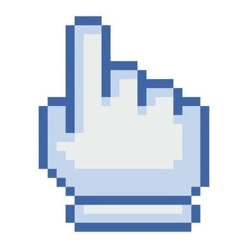 Pixel art blue hand cursor. Vector clean retro pointer with smooth shading. Stock Illustration