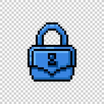 Pixel art blue padlock game asset clipart Stock Illustration