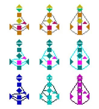 Pixel art bodygraph. Stylized human design color chart, editable. Circuitry Ilustración de archivo