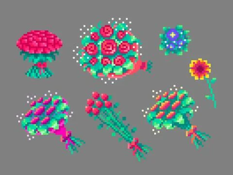 Pixel art bouquets set . Stock-Illustration