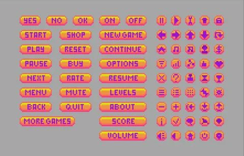 Pixel art bright buttons. Stock Illustration
