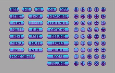Pixel art bright buttons. 스톡 일러스트