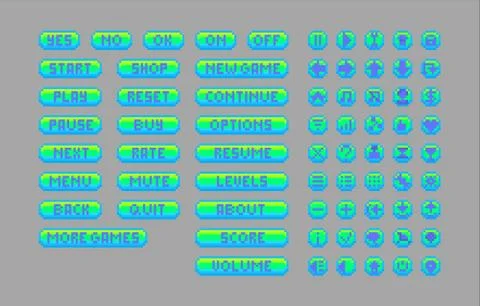 Pixel art bright buttons. Stock Illustration