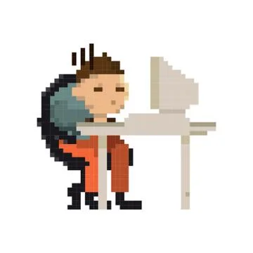 Pixel art businessman at work Stock Illustration