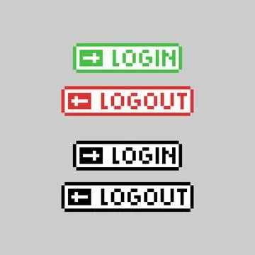 Pixel art button login and logout design vector Stock Illustration