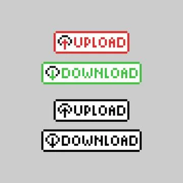 Pixel art button upload and download design vector Illustrazione stock