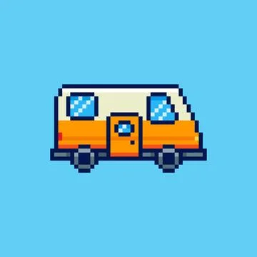 Pixel art Camper Van game asset design Stock Illustration