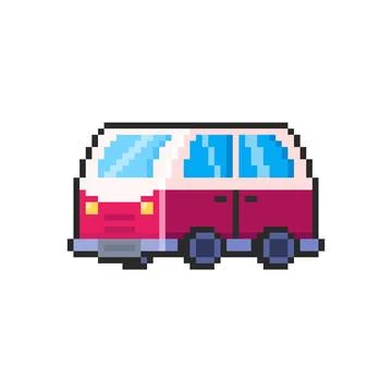 Pixel art Camper Van game asset design Stock Illustration