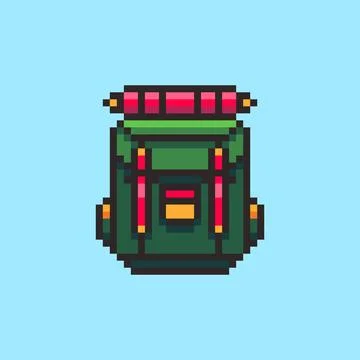 Pixel art Camping Backpack game asset design Stock Illustration