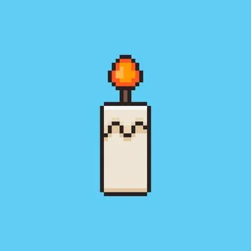Pixel art Candle with Flame game asset design Stock Illustration