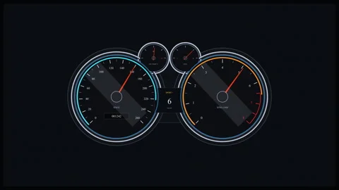 Pixel art car dashboard loop with speed and odometer gauges Video stock 347249472