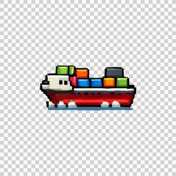 Pixel Art Cargo Ship Design Vector Stock Illustration