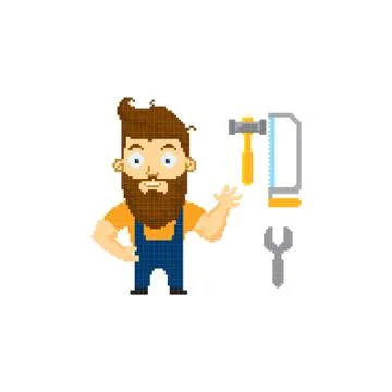 Pixel art carpenter Stock Illustration