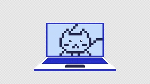 Pixel art cat displayed on laptop screen 2D cartoon object animation Video stock 324028124