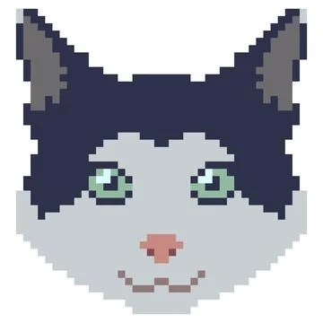Pixel art cat face. Pet animal vector illustration. イラスト素材