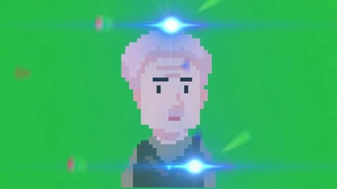 Pixel art character animation featuring repeated head movements against vibrant Stock Footage 346128339