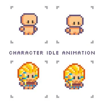 Pixel art character for the game. Sprite idle animation for 2d games Illustrazione stock