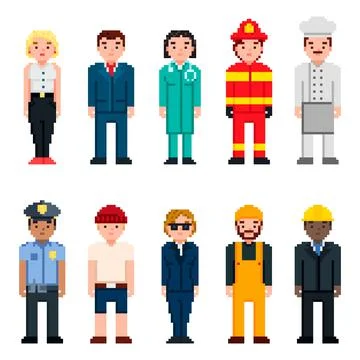 Pixel art characters avatar set. Professions pixel art people isolated design Stock Illustration