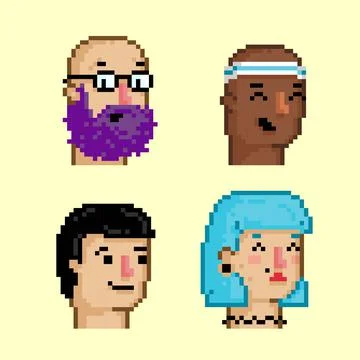 Pixel art characters programmer, sportsman, manager, raver girl. NFT avatars Stock-Illustration